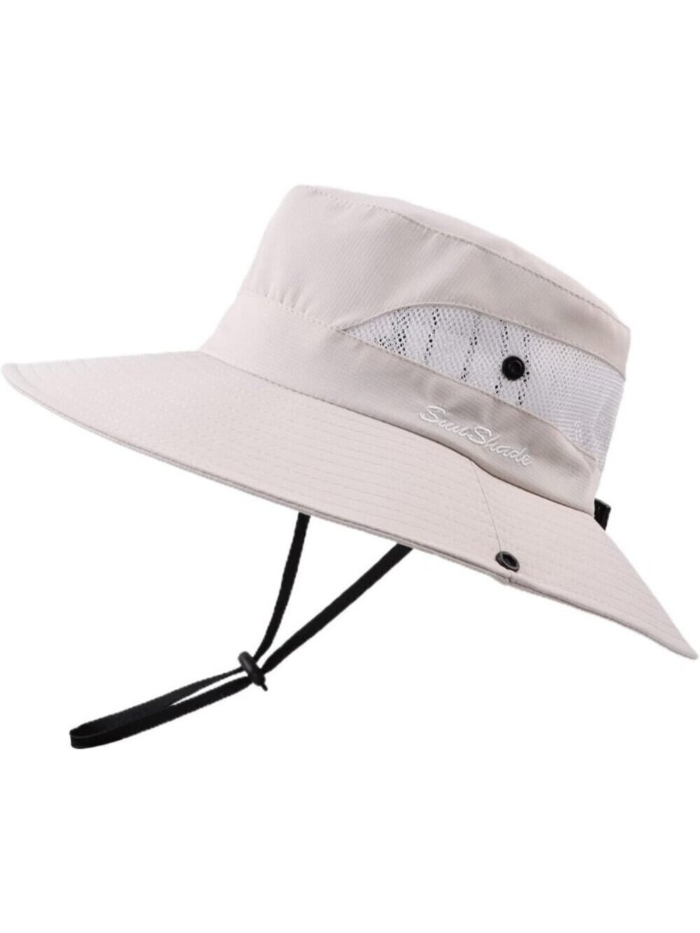 Unisex Beige 100% Polyester Wide Brim Mesh Vent Chin Strap Classic Cowboy Hat